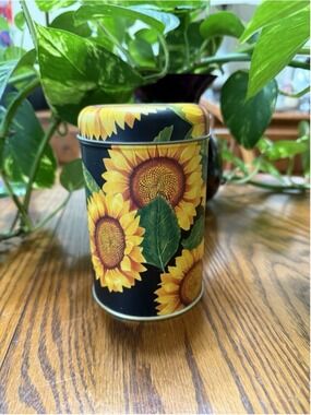 Yellow Sunflower Metal Tin Vintage Storage Decor